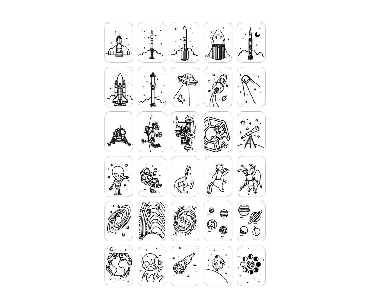 Plantillas KidyDraw Galaxia y Dinosaurios