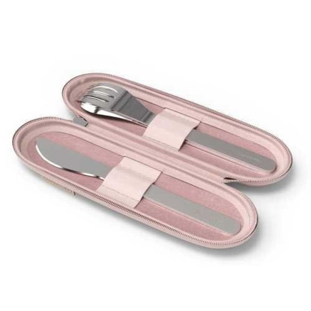 Cubiertos Acero Inox y Funda rosa