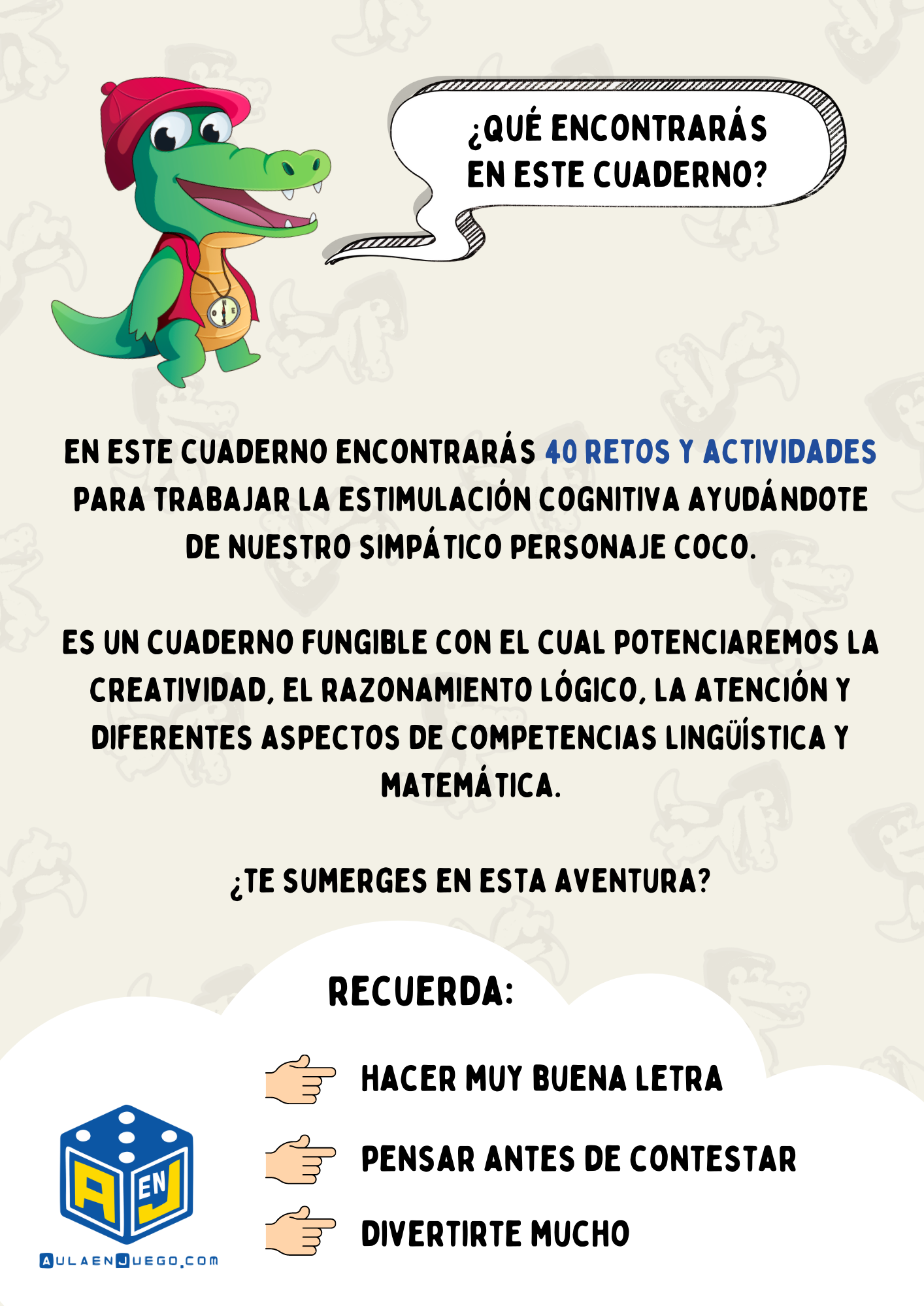 CUADERNO DE ESTIMULACIÓN COGNITIVA. ¿JUEGAS CONMIGO? +6 AÑOS