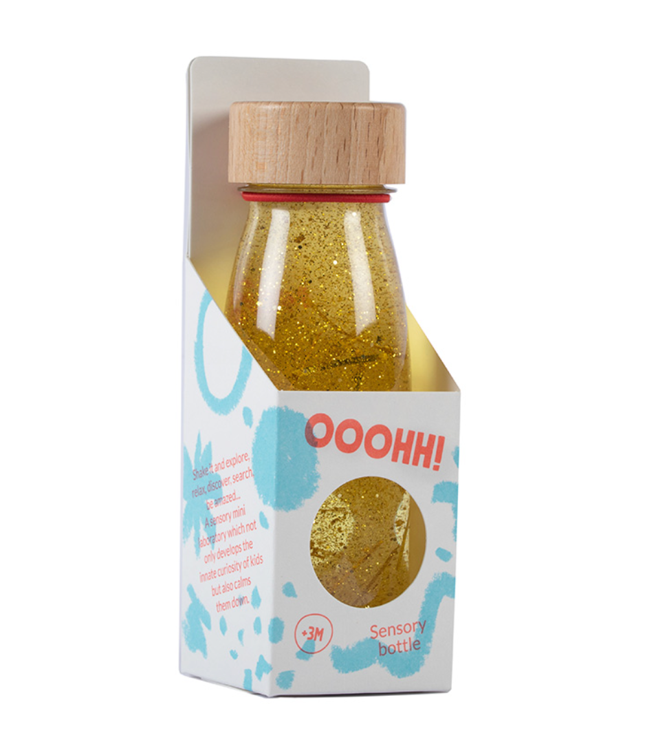 Botella sensorial dorada