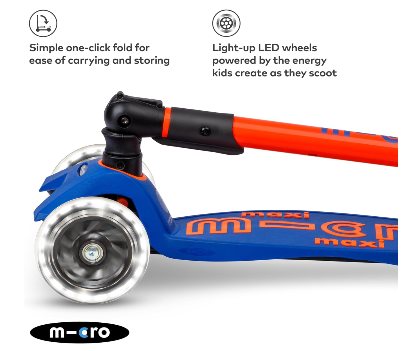Patinete Plegable Maxi Deluxe LED Azul Naranja