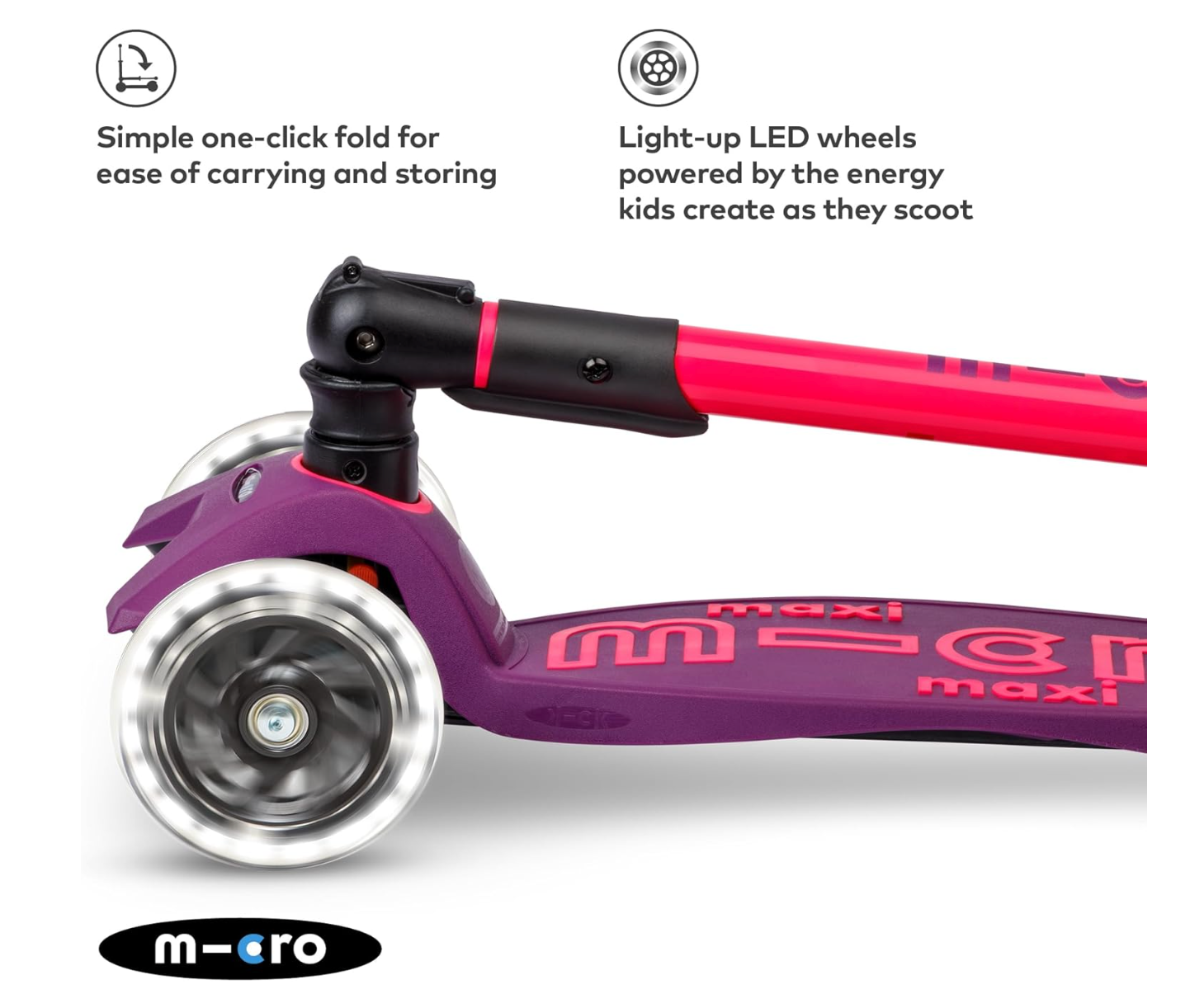 Patinete Plegable Maxi Deluxe LED Ultra Rosa