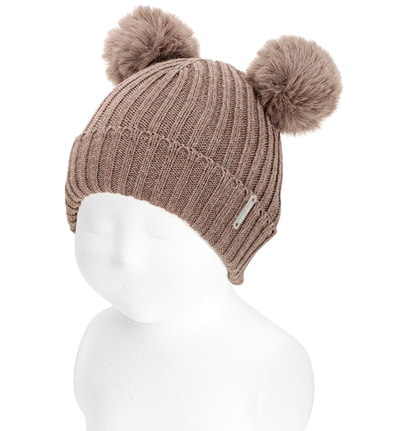 Gorro canalé marrón con dos borlas - Cóndor