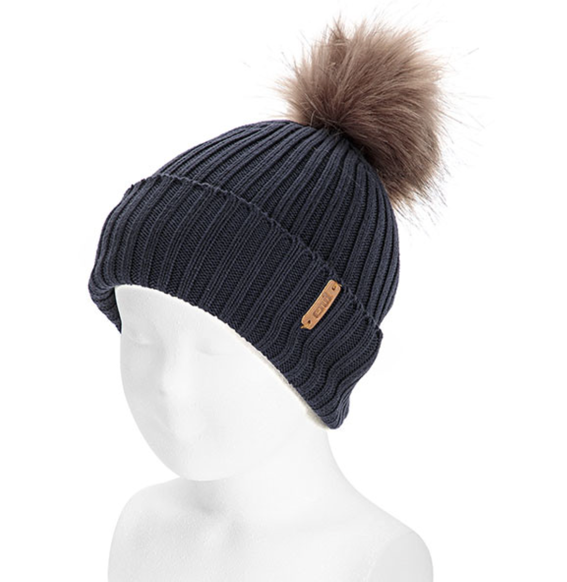 Gorro con vuelta y borla de pelo Marino - Cóndor