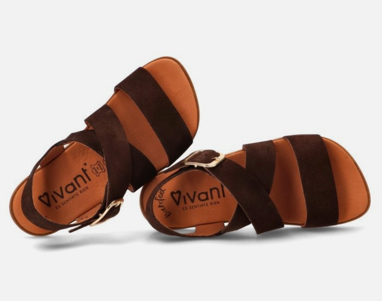 Sandalia barefoot Vivant lino serraje marrón