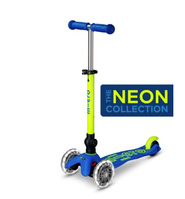 Patinete Mini Micro Deluxe Plegable Azul y Amarillo Luces LED