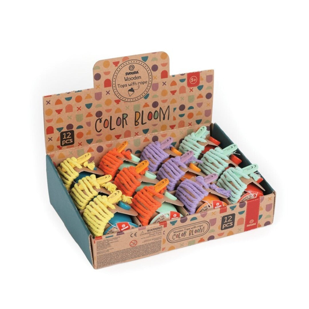 Peonza de madera con cuerda Color Bloom