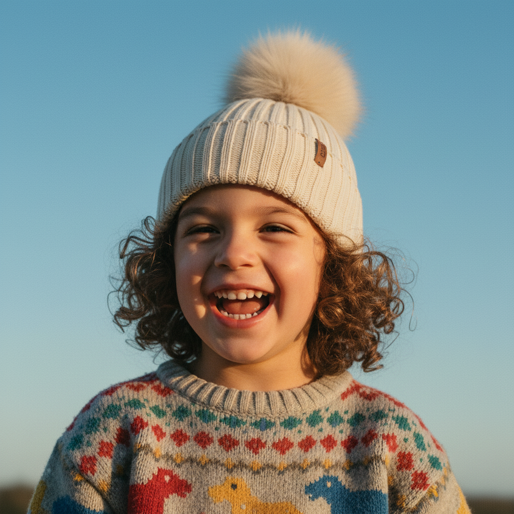 Gorro con vuelta y borla de pelo Beige - Cóndor