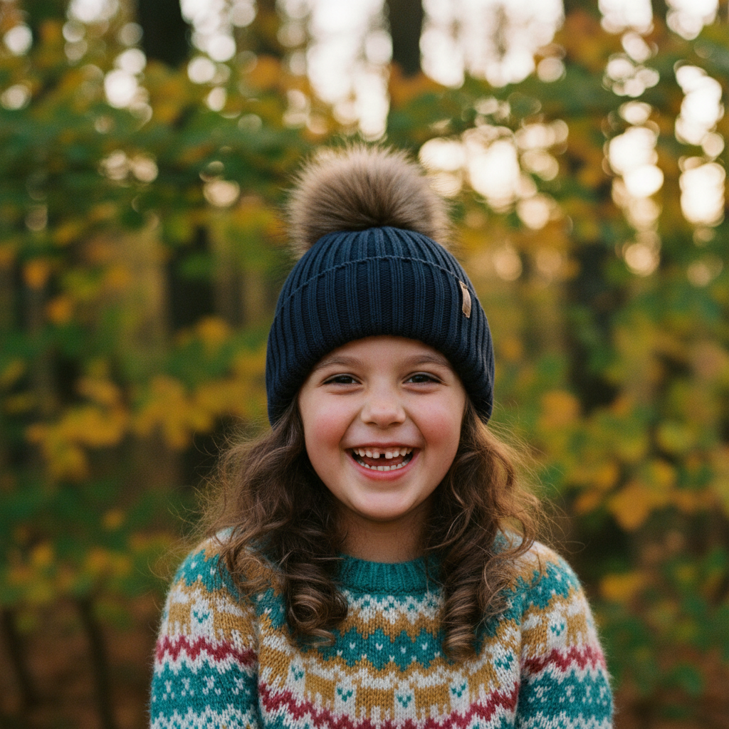 Gorro con vuelta y borla de pelo Marino - Cóndor