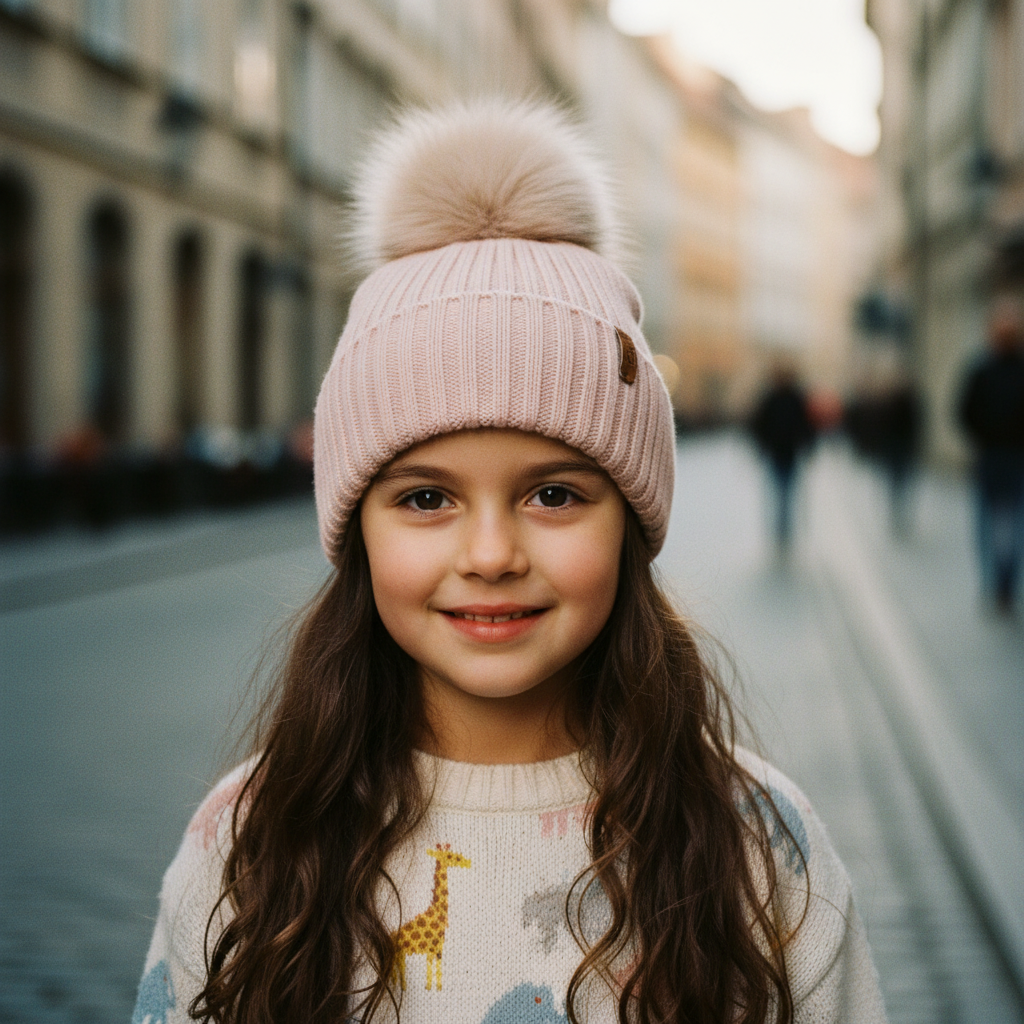 Gorro con vuelta y borla de pelo Rosa - Cóndor
