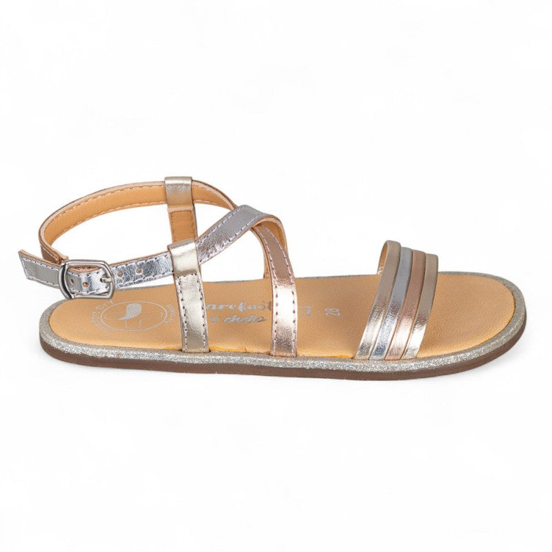 Sandalia piel barefoot tiras plata – Chetto