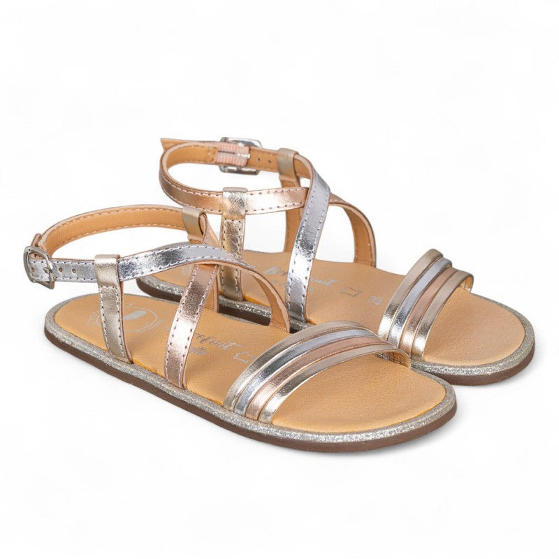 Sandalia piel barefoot tiras plata – Chetto