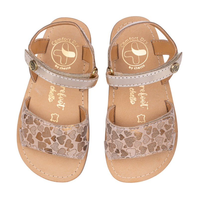 Sandalia piel corazones oro – Chetto