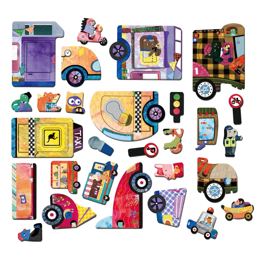 Puzzle magnético de viaje: Coches - MierEdu
