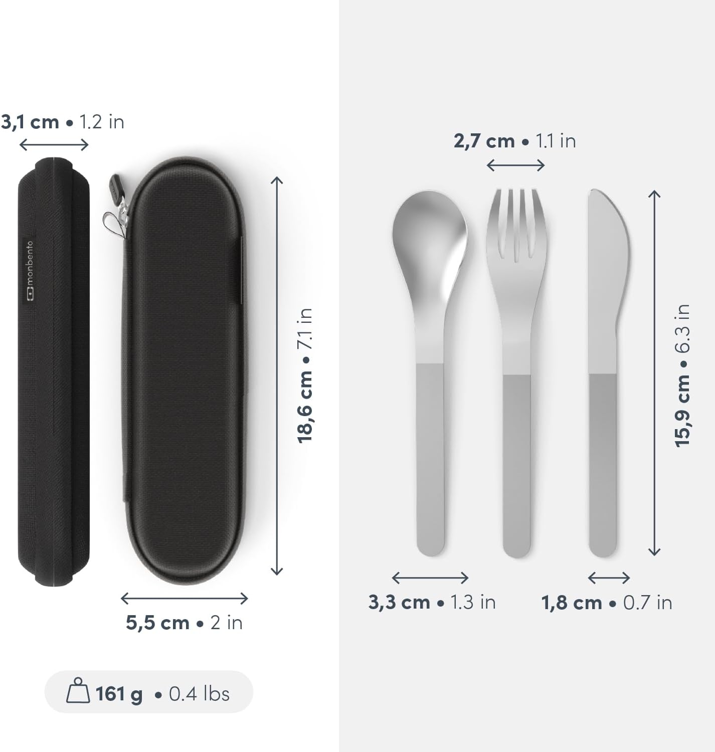 Cubiertos Acero Inox y Funda negra