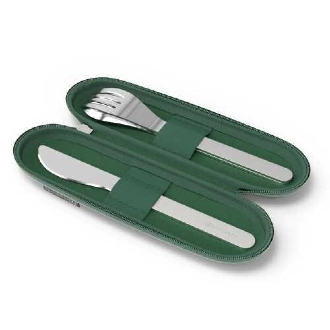 Cubiertos Acero Inox y Funda verde