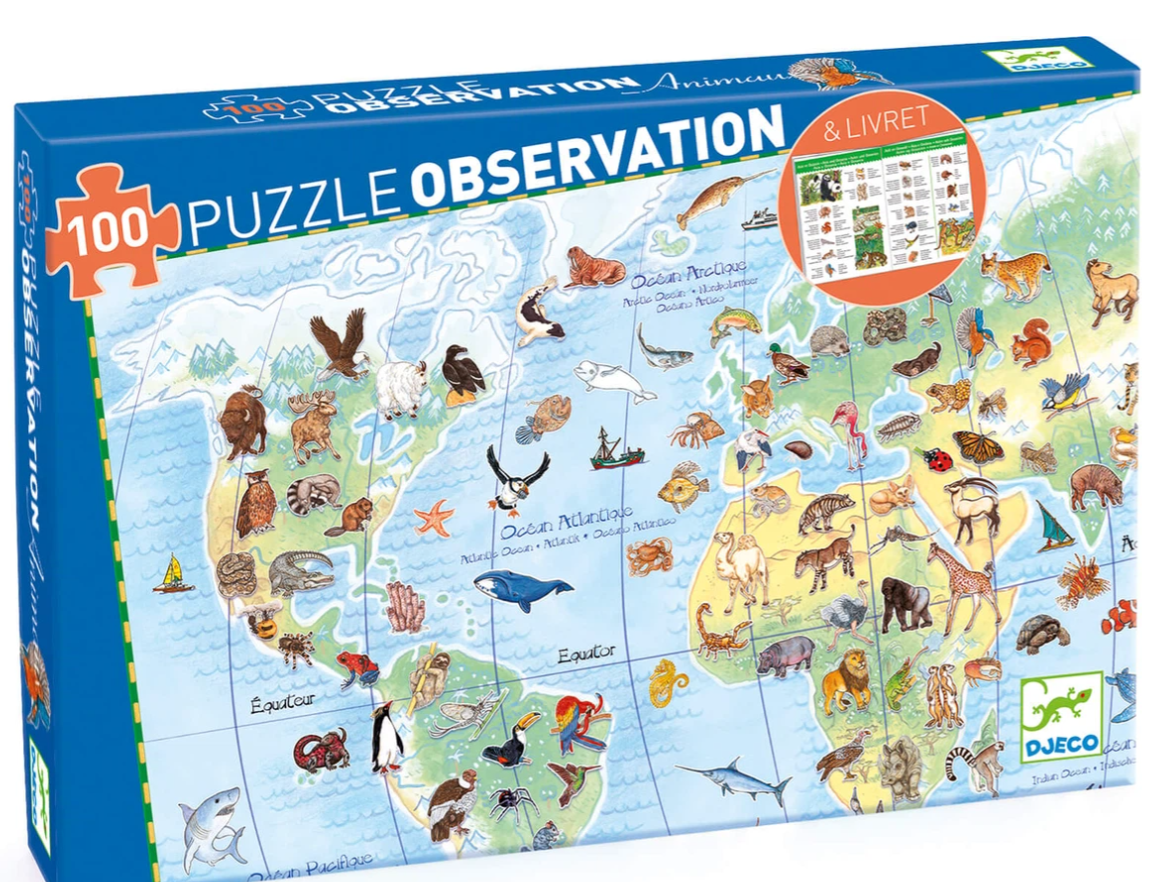 Puzzle Observación Los Animales del mundo 100 pzas - Djeco