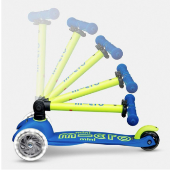 Patinete Mini Micro Deluxe Plegable Azul y Amarillo Luces LED