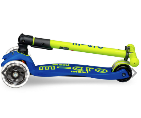 Patinete Mini Micro Deluxe Plegable Azul y Amarillo Luces LED