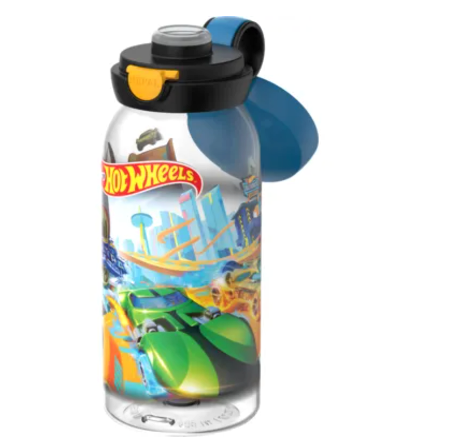 Botella plástico con tapón 600ml Hot Wheels