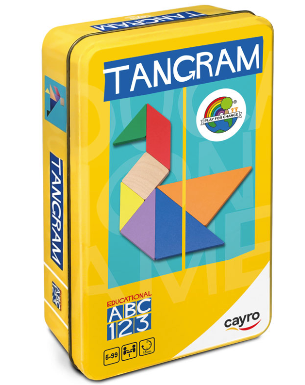 Tangram de madera en caja de metal