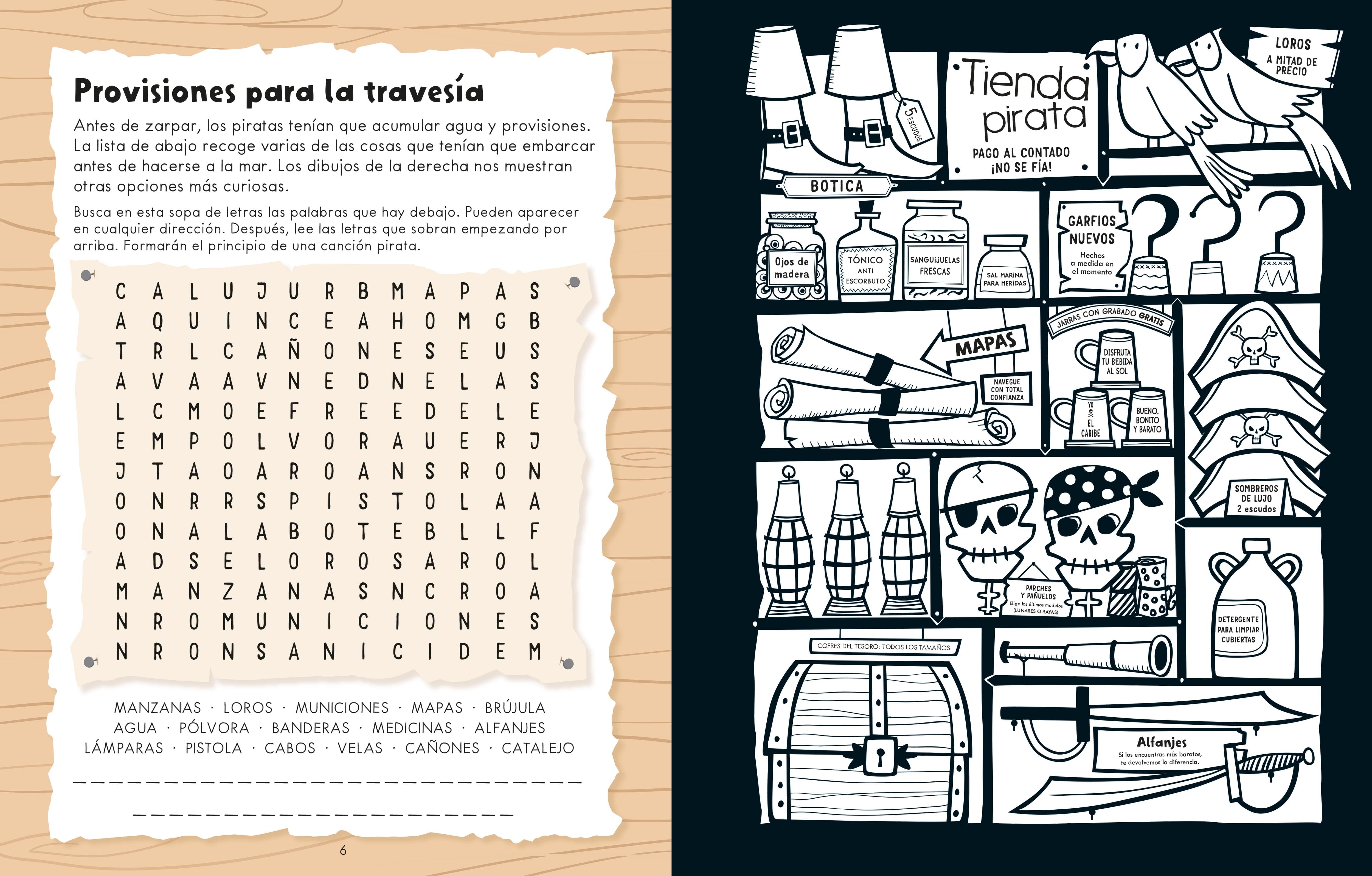 Piratas: Libro con pasatiempos y páginas para colorear